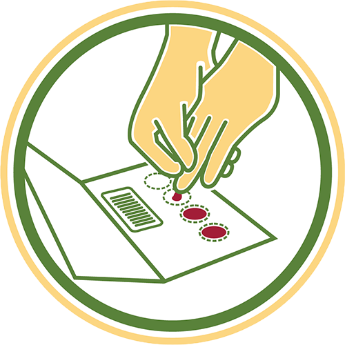 icon of a hand depositing droplets of blood for allergy testing